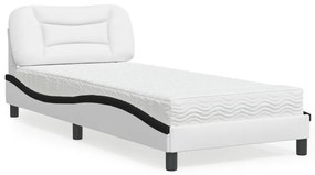 Cama com colchão 90x200 cm couro artificial branco e preto