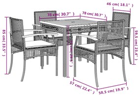 5 pcs conjunto de jantar p/ jardim c/ almofadões vime PE preto