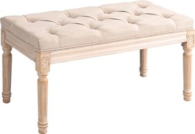HOMCOM Banco vintage design, capitonê com botões, pernas torneadas, Shabby Chic, creme | Aosom Portugal