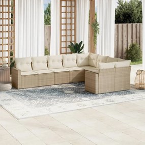 vidaXL 9 pcs conjunto de sofás p/ jardim com almofadões vime PE bege
