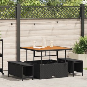 vidaXL Conjunto de Jantar de Jardim com Almofadas Preto Rattan Acácia