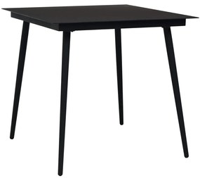 vidaXL Mesa de jantar para jardim 80x80x74 cm aço e vidro preto