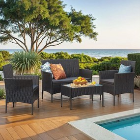Conjunto de Jardim moderno e elegante em Polyrattan Preto-cinzento