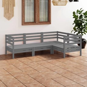 4 pcs conjunto lounge de jardim pinho maciço cinzento