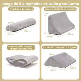 Conjunto de almofadas confortáveis e ajustáveis para apoio das costas com apoio de cabeça amovível Cinzento