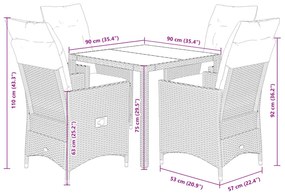 5 pcs conjunto jantar p/ jardim c/ almofadões vime PE castanho