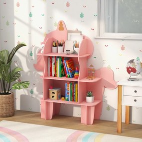Estante de Unicórnio de Madeira de 3 Níveis para Crianças Organizador de Brinquedos com Estantes de Armazenamento Abertas Rosa