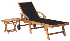 vidaXL Espreguiçadeira com mesa e almofadão madeira de teca maciça