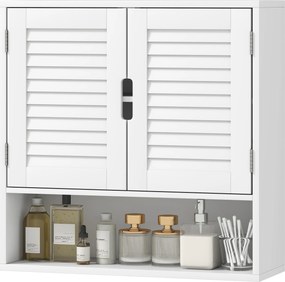 Armário de Parede de Casa de Banho com Porta de Ripas, 60 x 20 x 60 cm, Prateleira Ajustável, Branco