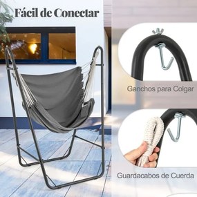 Cadeira de baloiço suspensa com suporte metálico, bolso lateral, capacidade de carga de 120 kg, para interior e exterior, sala, quarto, pátio, cinzent