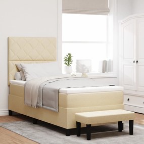 Cama Box Spring com Colchão e Banco Creme 90x200 cm Tecido