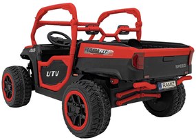 Carro elétrico para Crianças 2 Lugares Farmer Truck UTV Racing 24V 4x4 Rodas Espuma EVA, assento couro ecológico Vermelho