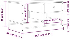 Mesa de centro 85,5x51x45 cm derivados de madeira cinza sonoma