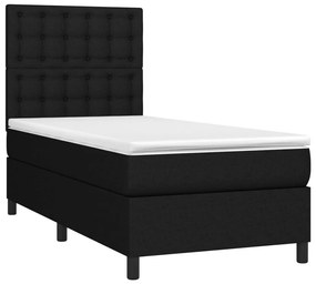 Cama box spring c/ colchão e LED 90x200 cm tecido preto