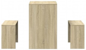3 pcs conj. mesa jantar e banco deriv. madeira carvalho sonoma