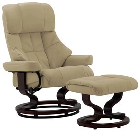 vidaXL Poltrona reclin. apoio pés couro artif/madeira curva cappuccino