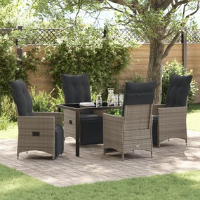 vidaXL Conjunto de Jantar de Jardim com Almofadas de 5 Peças Cinza em Vime PE