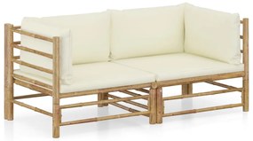 vidaXL 2 pcs conjunto lounge de jardim bambu c/ almofadões branco nata