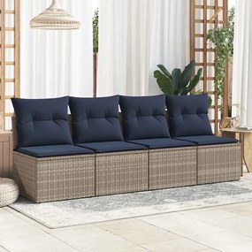 2 pcs conjunto sofás jardim almofadões vime PE/acácia cinzento