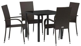 Conjunto de Jantar para Jardim 5 pcs Castanho Rattan de PE