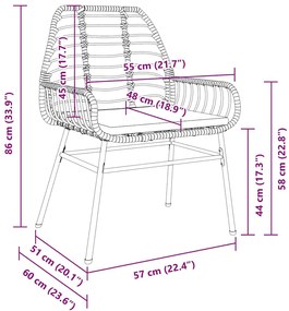 Conjunto de Jantar de Jardim com 7 Peças e Almofadas de Rattan Sintéti