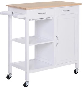 HOMCOM Carrinho de Cozinha Multiusos com Rodas 88,5x40x86cm Prateleiras Armário Gavetas Espaço Extra Estilo Moderno Branco Madeira | Aosom Portugal