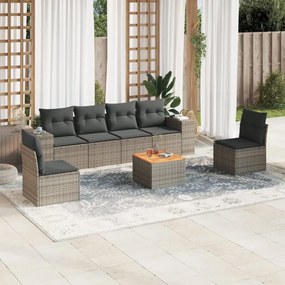 vidaXL 7 pcs conjunto sofás p/ jardim c/ almofadões vime PE cinzento
