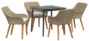 Conjunto de Jantar de Jardim 5 Peças Bege em Rattan Sintético
