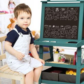 Cavalete infantil de dupla face 3 em 1 com 2 prateleiras 2 caixas e tabuleiro grande 59 x 50 x 117 cm Azul