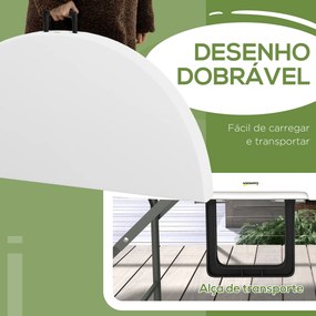 Mesa de Jardim Redonda Mesa de Varanda Dobrável com Estrutura de Aço e Bancada de HDPE Ø122x73 cm Branco