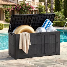 Baú de Arrumação Exterior, 121 x 53 x 61 cm, Função de Banco de Jardim, Preto