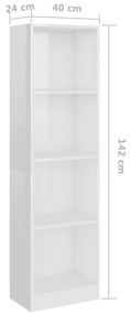 Estante 4 prateleiras 40x24x142cm contrapla. branco brilhante