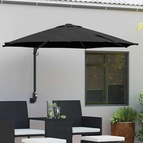 vidaXL Parasol de Jardim Montado na Parede Preto 250 cm