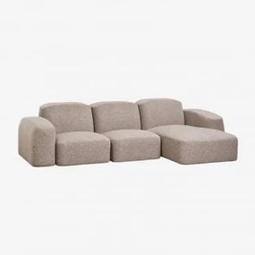 Sofá Modular Com Chaise Longue Direita De 3 Peças Bastian Tecido Bouclé Castanho Moka - Sklum
