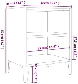 Mesa de cabeceira c/ pernas em metal 40x30x50cm carvalho sonoma