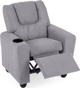 Poltrona reclinável para crianças em veludo, com porta-copos e apoio para os pés ajustável, para sala de estar ou área de jogos, a partir dos 3 anos,