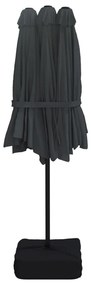 Guarda-sol de jardim c/ cabeça dupla/luzes LED 449x245 cm preto