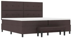 Cama Box com Colchão &amp; Banco Marrom Escuro 200x200 cm Tecido