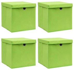 vidaXL Caixas de arrumação com tampas 4 pcs 32x32x32 cm tecido verde
