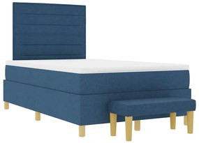 Cama Box Spring com Colchão &amp; Banco Azul 120x200 cm Tecido