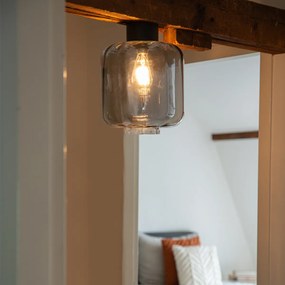 Candeeiro de teto design preto com vidro fumê - Qara