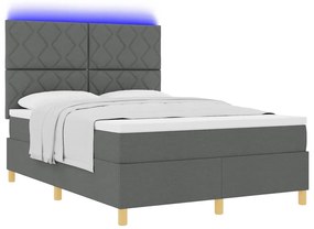 Cama Box Spring com Colchão &amp; LED Cinza Escuro 140x200 cm Tecido