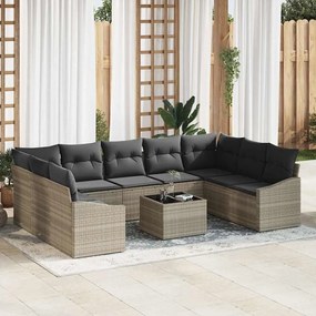vidaXL Conjunto de Jantar pro Jardim com 10 Peças e Almofadas em Rattan Poliéster Cinza