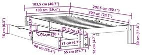 Estrutura de cama c/ gavetas 100x200 cm pinho maciço branco
