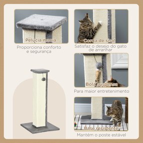 Poste Arranhador para Gatos Altura 81 cm Arranhador para Gatos com Poste de Sisal e Bola Suspensa 41x41x81 cm Cinza e Creme