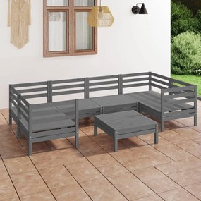 vidaXL 7 pcs conjunto lounge de jardim pinho maciço cinza
