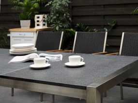 Mesa de refeições em inox e painéis de granito preto flameado 220 x 100 cm GROSSETO Beliani