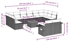 13 pcs conjunto de sofás de jardim com almofadões vime PE preto