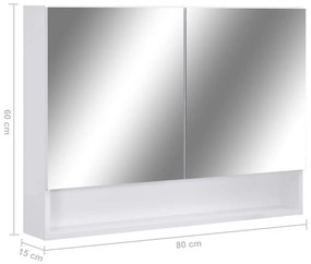 Armário espelhado casa de banho com LED 80x15x60 cm MDF branco