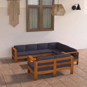 8 pcs conj. lounge de jardim c/ almofadões cinza-escuro acácia